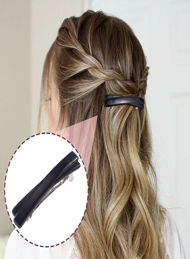 SmallCat 4PCS 2.5 Inch Tortoise Shell Hair Clips for Women, Classic French Hair Barrettes, Curved Glossy Hair Accessories for Women Thick Long Hair (Black, White, Leopard Color, Amber) - Image 5